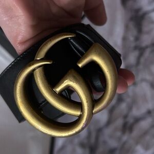 Gucci Black and gold Belt with Gold GG Buckle